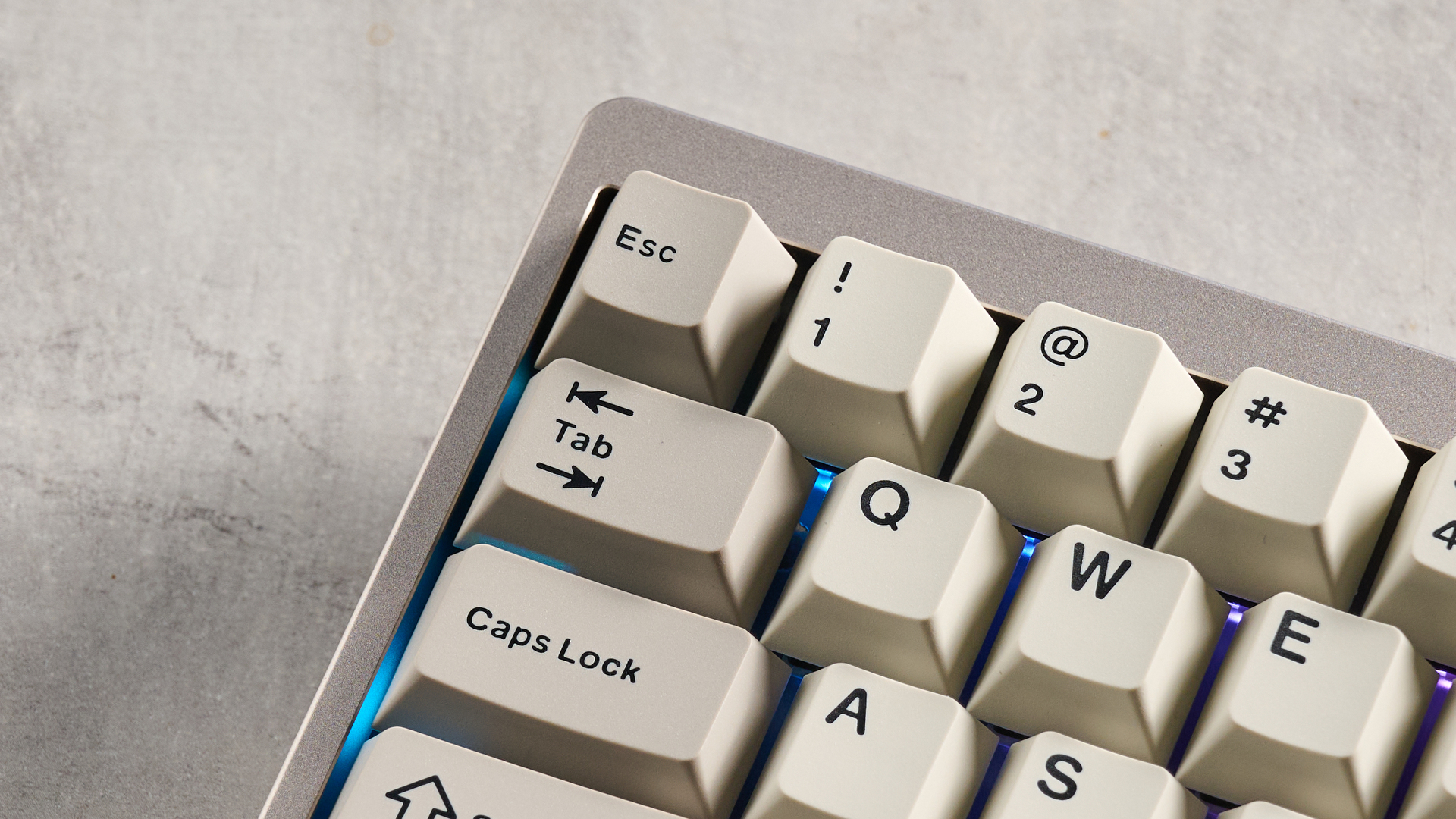 A khaki Epomaker P65 mechanical keyboard with linear switches