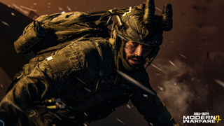 Call of Duty: Modern Warfare 4 campaign screenshot of a soldier surrounded by ash particles and backlit by an orange glow.