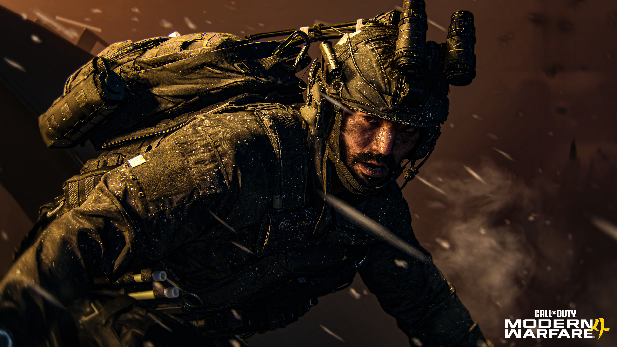 Call of Duty: Modern Warfare 4 campaign screenshot of a soldier surrounded by ash particles and backlit by an orange glow.