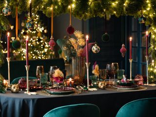 baroque colourful Christmas tablescape and centerpiece by Maisons du Monde