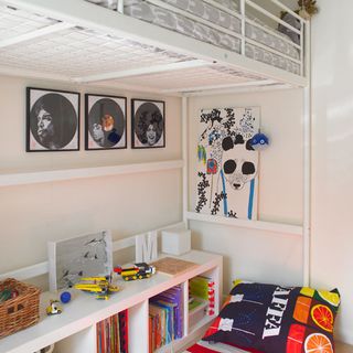 kids bedroom with bed and books