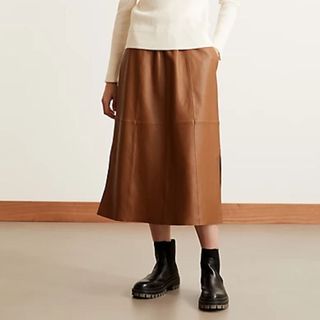 tan leather midaxi skirt