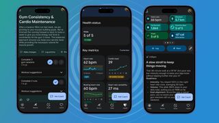 Google Health app on three iphones