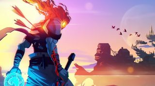 Dead Cells' protagonist looks out over the game's location.