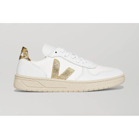 Veja V-10 metallic-trimmed leather and mesh sneakers: