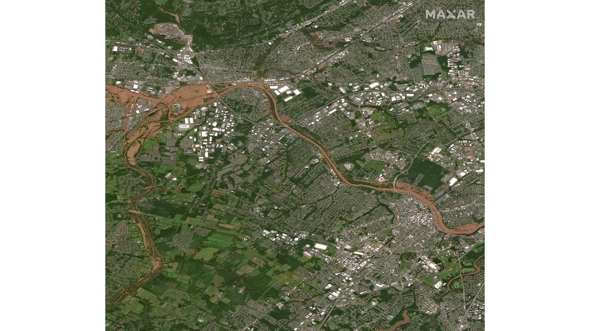 The GeoEye-1 satellite captured this overview of flooding along the Raritan River in New Jersey, on Sept. 2, 2021.