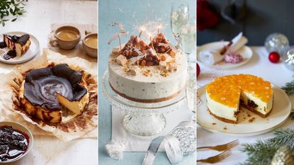 A composite image of three different christmas cheesecake recipes