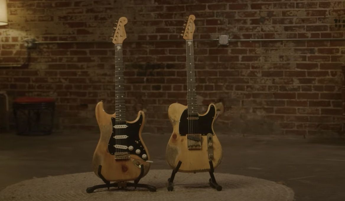 The Fender Custom Shop&#039;s new El Mocambo Stratocaster (left) and Telecaster