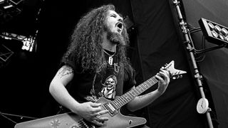 Pantera guitarist Dimebag Darrell live at Castle Donington Monsters of Rock, United Kingdom, 1994.