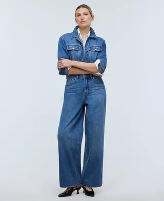 Denim Wide-Leg Coverall Jumpsuit in Byrne Wash