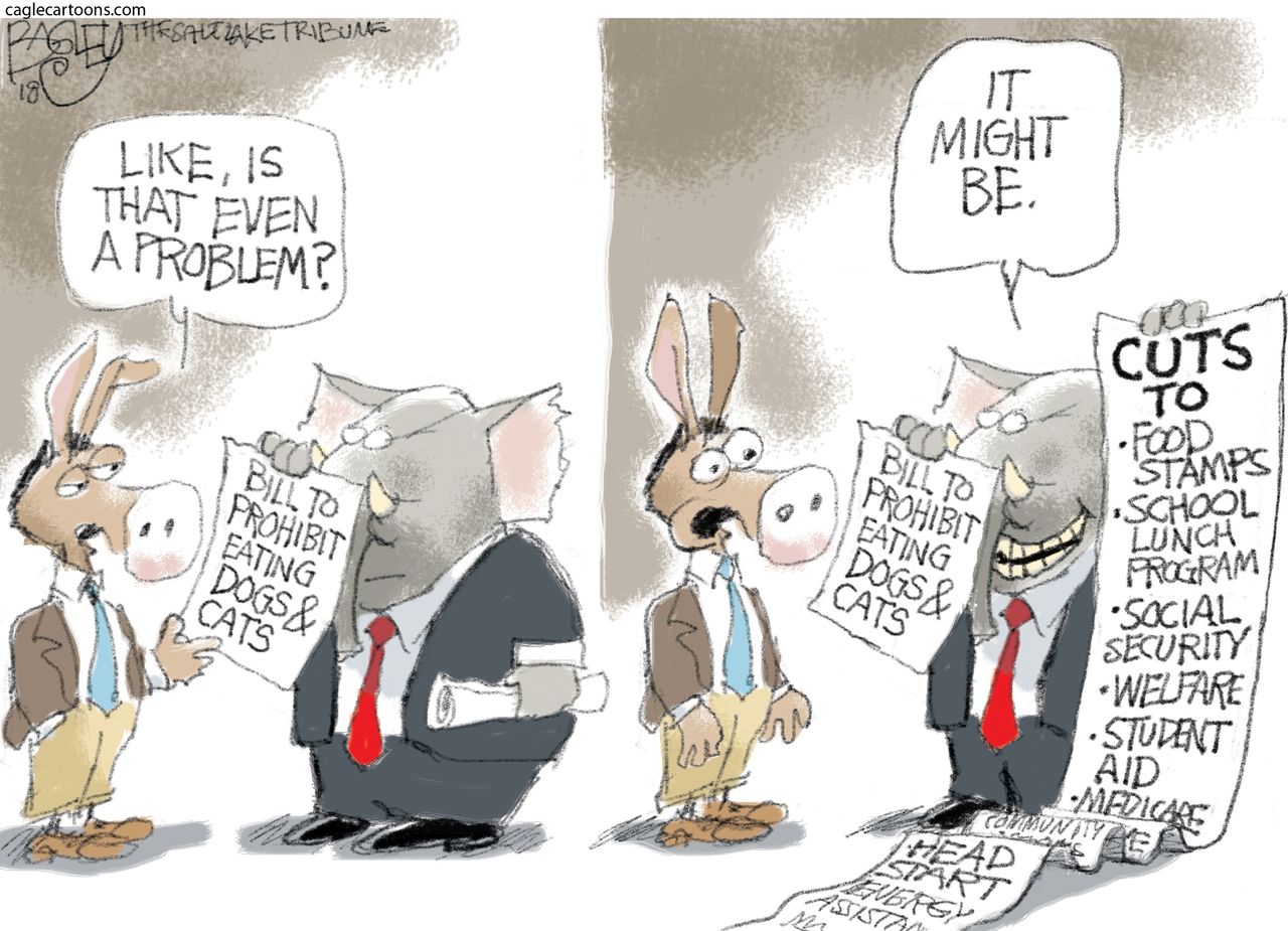 Political cartoon U.S. GOP Democrats budget cuts