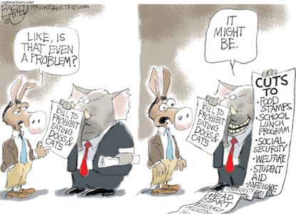 Political cartoon U.S. GOP Democrats budget cuts