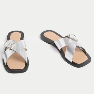 silver metallic sandals