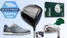 Black Friday golf deals on a blue background