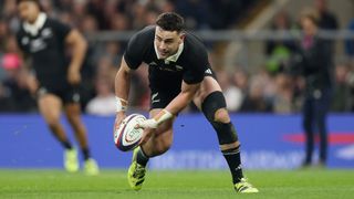 LONDON, ENGLAND - NOVEMBER 15: Will Jordan of New Zealand scores his team's third try during the Quilter Nations Series 2025 rugby international match between England and New Zealand at Allianz Stadium on November 15, 2025 in London, England.