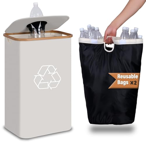 Efluky Bottle Bins With Lid, 100l Deposit Bottles Bin Recycling Box With 2 Carrying Bags, Storage Empty Bottle Collector for Home
