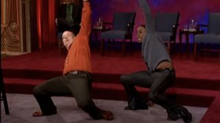 Colin Mochrie and Wayne Brady dancing on Whose Line Is It Anyway?