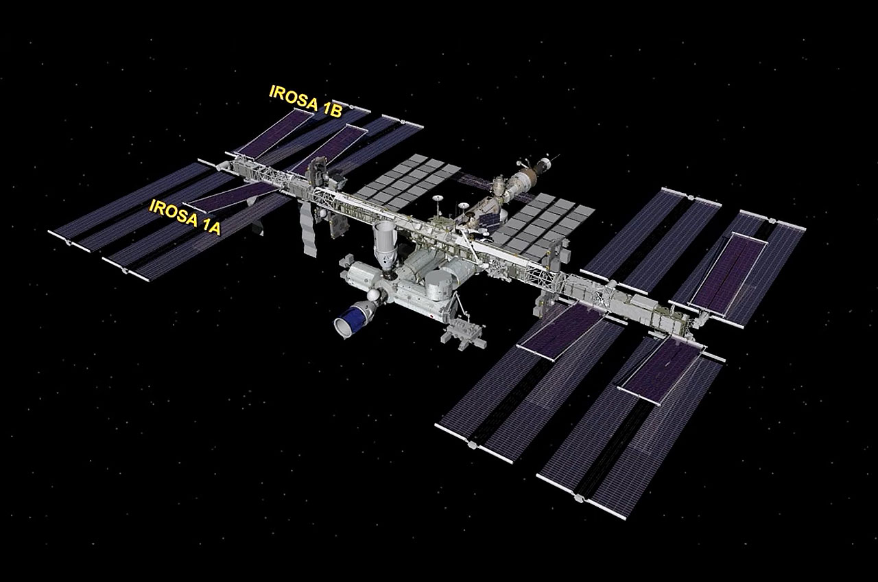 NASA graphic showing the location of the fifth and sixth International Space Station (ISS) Roll-Out Solar Arrays (iROSAs) that were installed and deployed by Expedition 69 crewmates Warren 