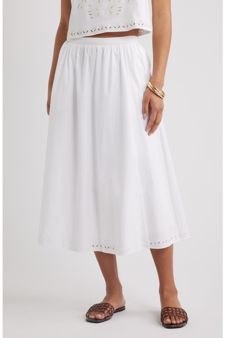 Embroidered Stretch Cotton Poplin Midi Skirt