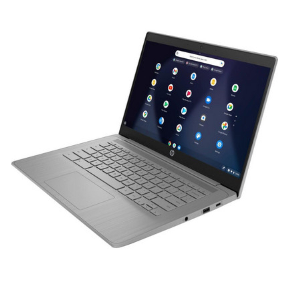 The HP Chromebook 14a in a white render. 