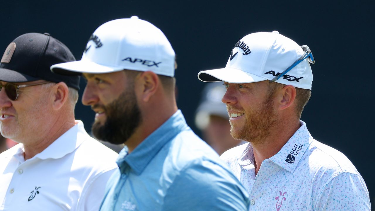 Jon Rahm (left) and Talor Gooch during a practice round at the 2023 PGA Championship