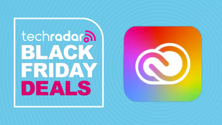 Adobe Creative Cloud logo on a light blue background next to a TechRadar badge reading 'Black Friday deals'