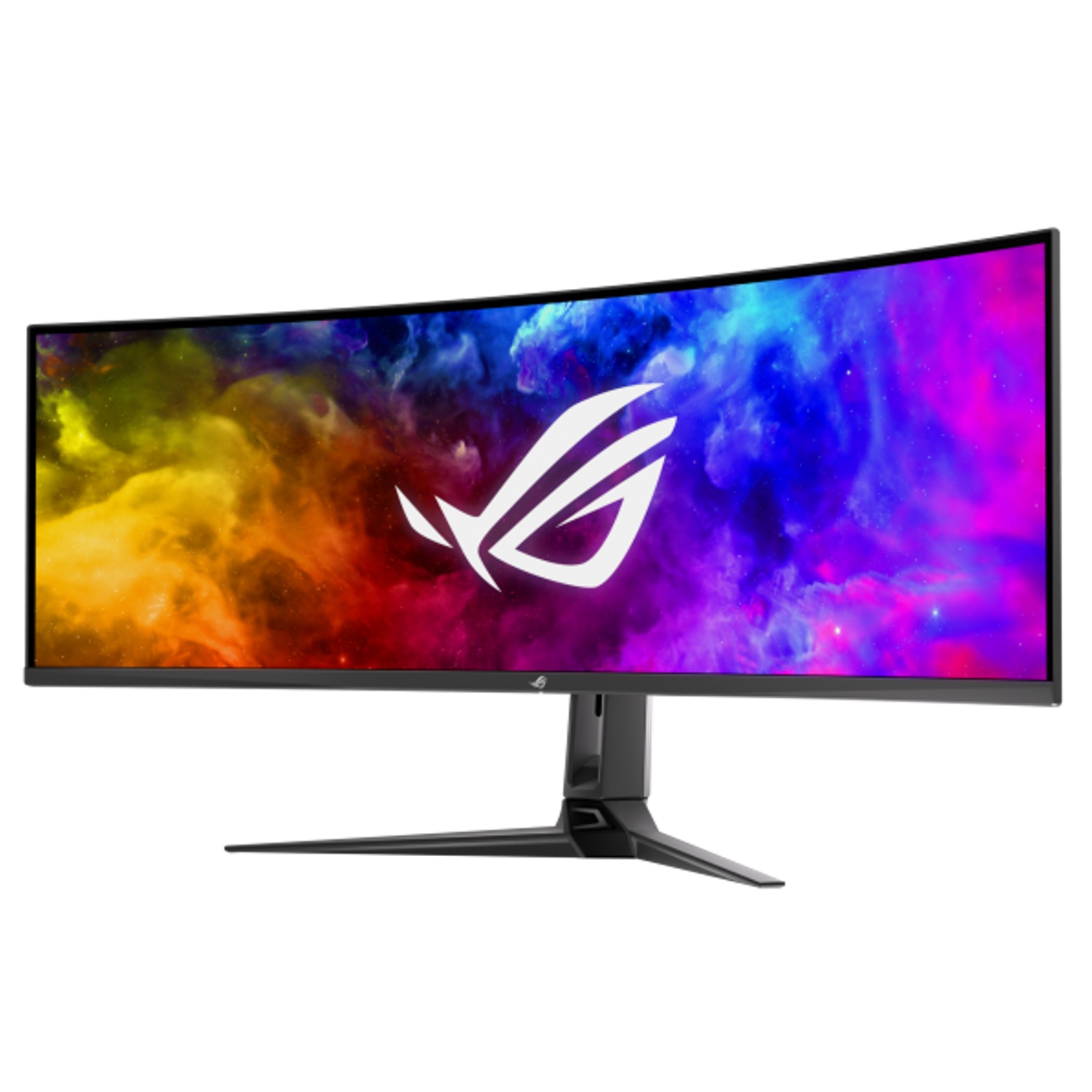 Product render of the ASUS ROG Swift OLED 49 (PG49WCD) gaming monitor.