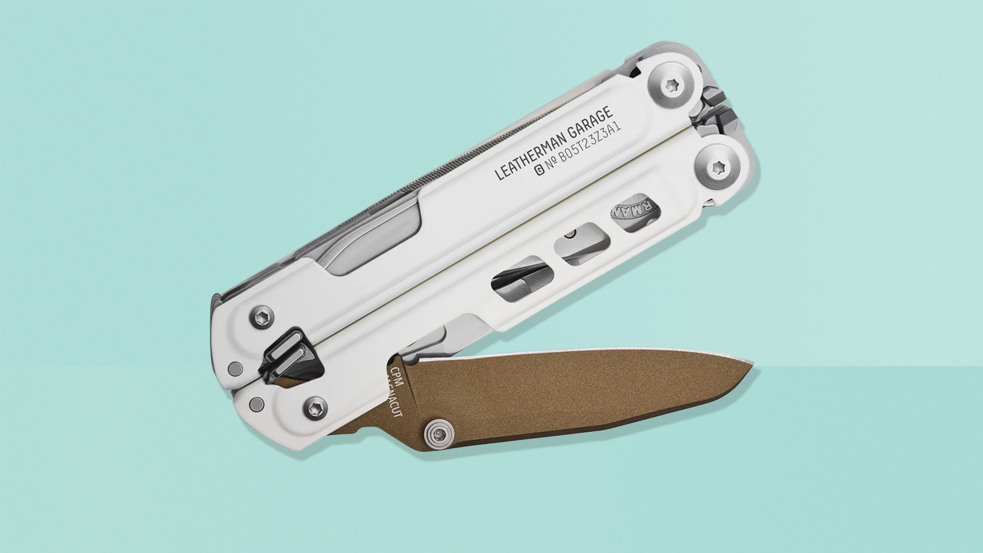 Leatherman 40th Anniversary Tool on coloured background