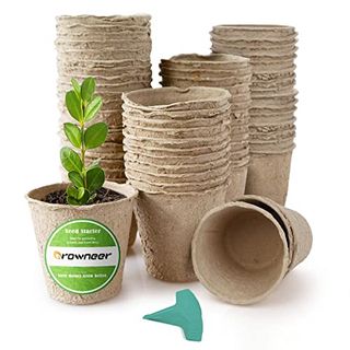 Growneer 60 Packs 4 Inch Peat Pots Plant Starters for Seedling With 15 Pcs Plant Labels, Biodegradable Herb Seed Starter Pots Kits, Garden Germination Nursery Pot