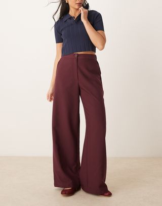 Asos Design Tailored Wide Leg Dad Trousers in Burgundy