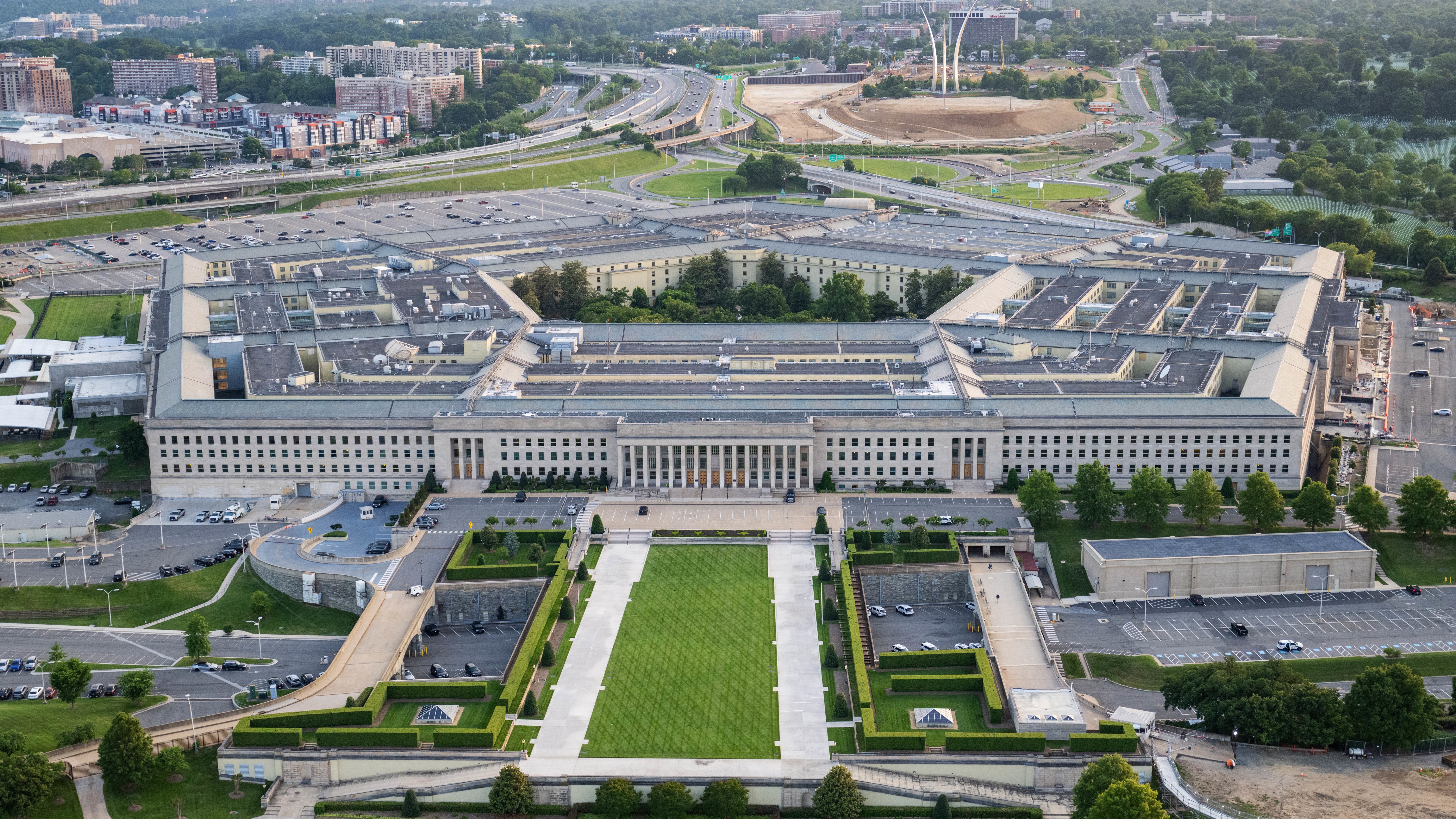 A wide shot showing the Pentagon in Washington DC