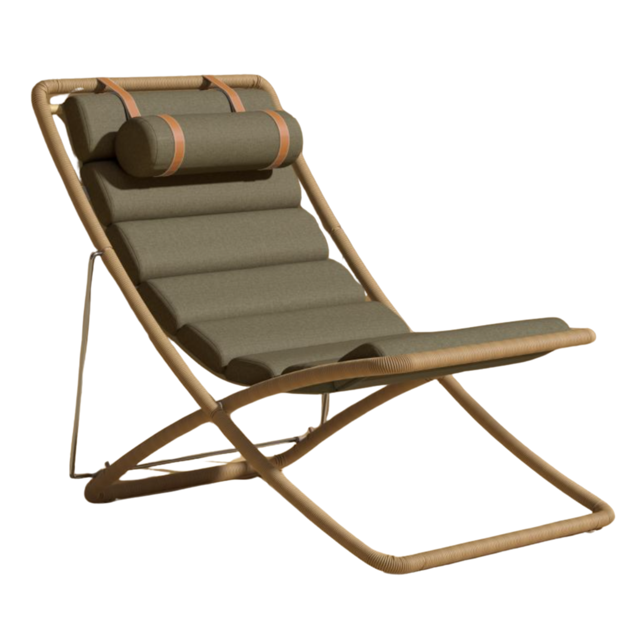 fold up lounge chair with green cushions