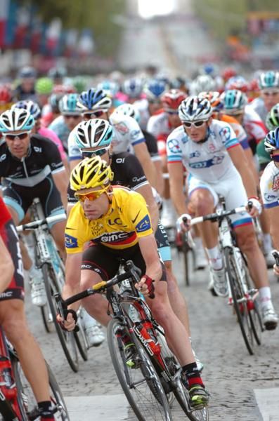 Cadel Evans (BMC) on the Champs-Elysees.