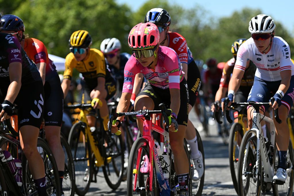 PARIS FRANCE JULY 24 Veronica Ewers of United States and Team EF Education Tibco Svb competes during the 1st Tour de France Femmes 2022 Stage 1 a 817km stage from Paris Tour Eiffel to Paris Champslyses TDFF UCIWWT on July 24 2022 in Paris France Photo by Dario BelingheriGetty Images