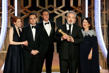 Sam Mendes and the cast of "1917."