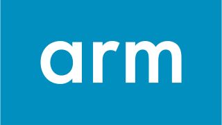 The Arm logo, white on blue