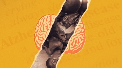 Collage of a torn illustration of a brain, revealing a fragment of a photograph of a Togo possession rite underneath.