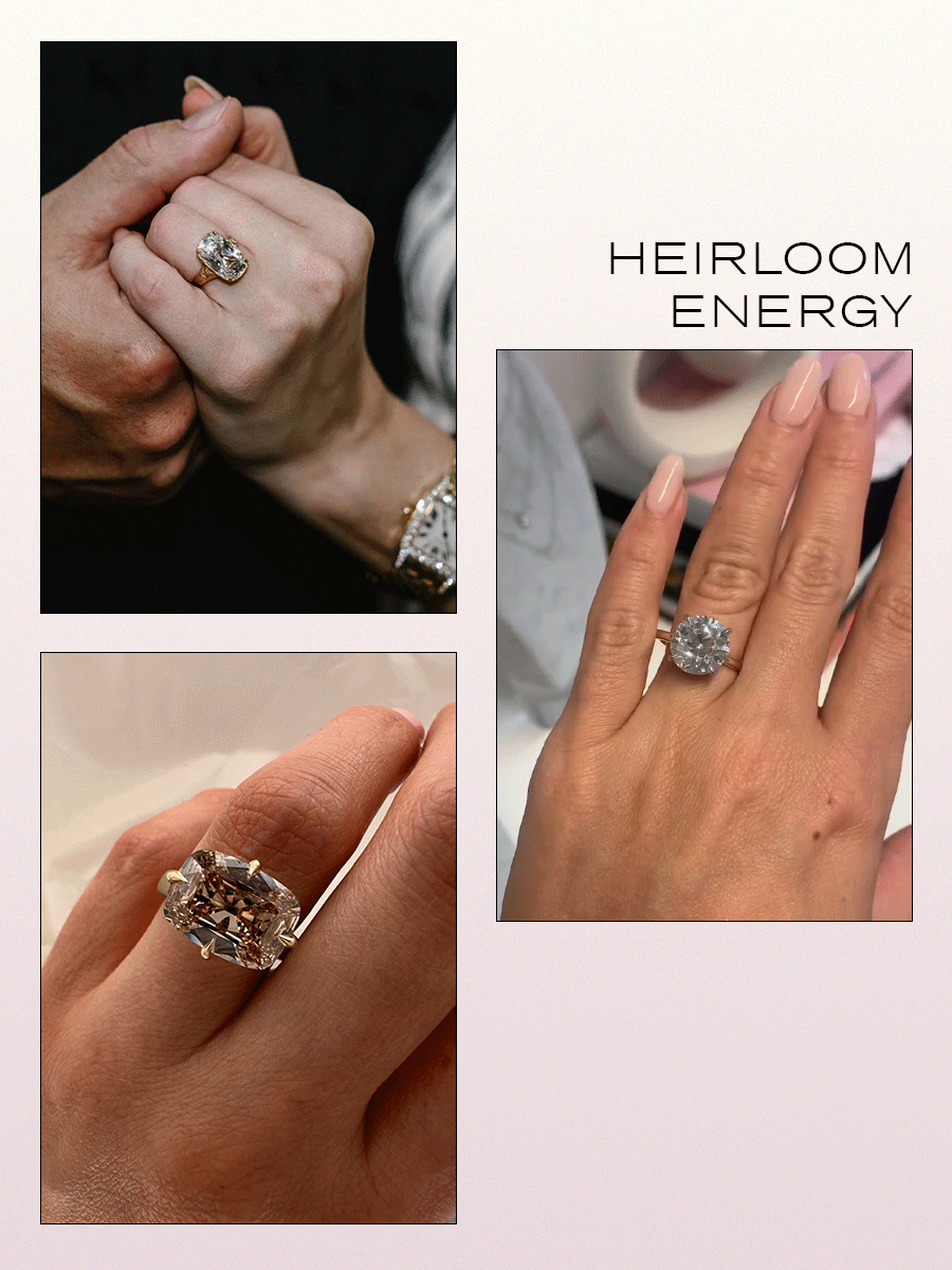 Collage of engagement ring trends for 2026.