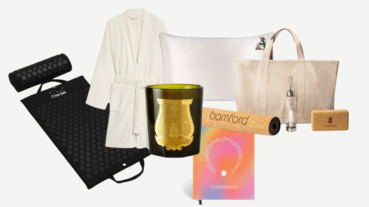 A selection of the best self care gifts on a cream background