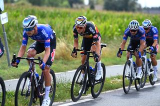 Tim Merlier and Alpecin-Deceuninck chasing during stage 2 at the Vuelta a Espana