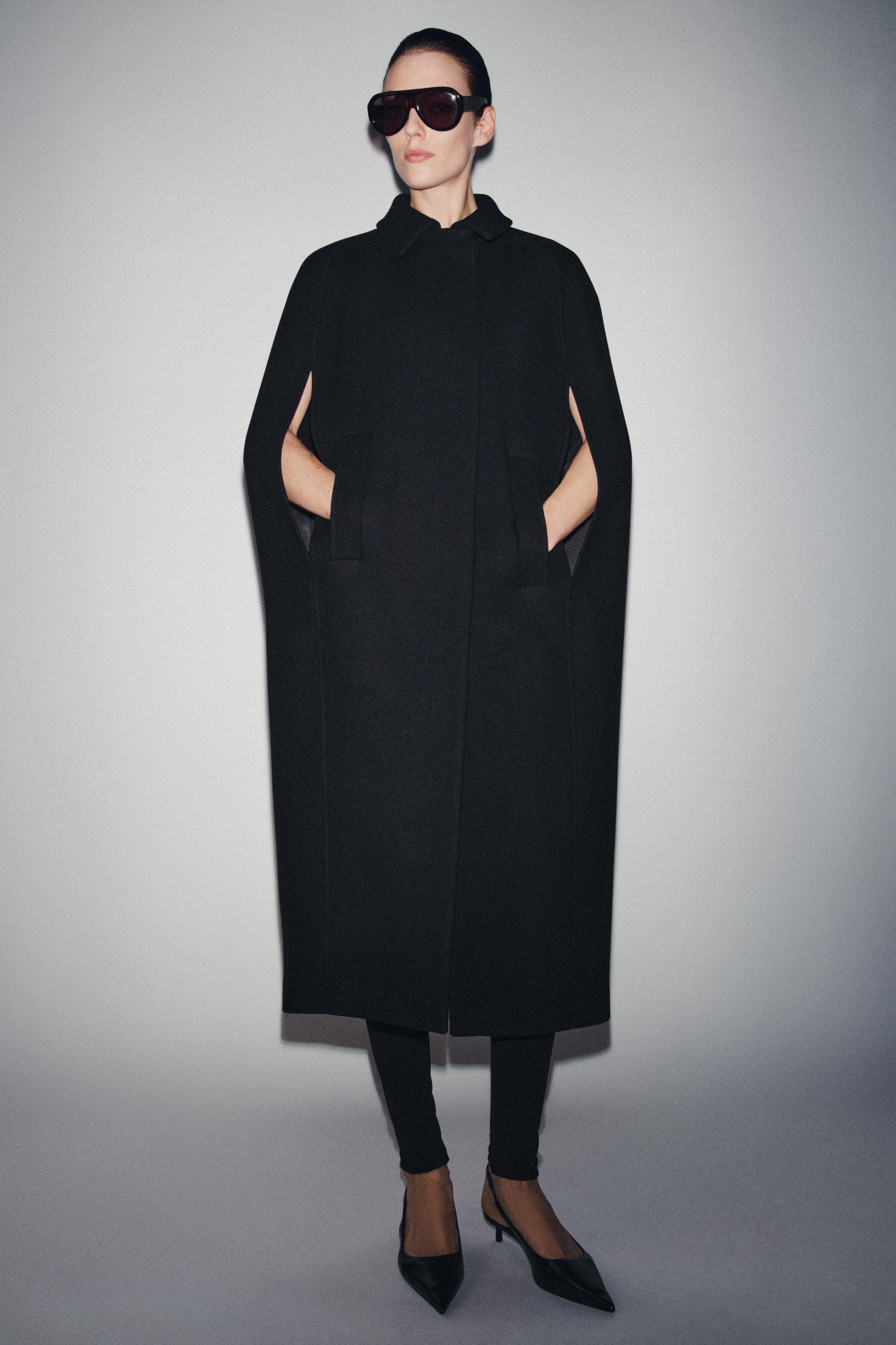 Wool Blend Cape Coat Zw Collection Limited Edition
