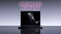 A sleek Surface Laptop Ultra sits open on a reflective surface against a gray studio backdrop, its screen displaying an abstract dark wave for a modern, minimalist feel.