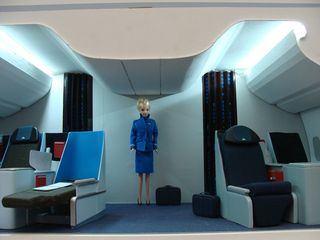 Hella Jongerius' flight cabin model introduces different forms of textiles in shades of blue