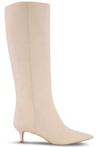 Dune Smooth Kitten Heel Knee-High Boots in Ecru