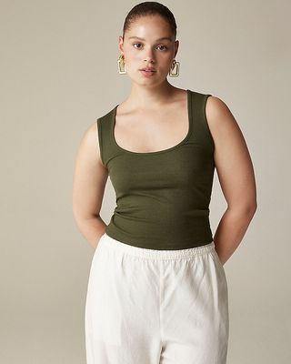 Cropped Fine Rib Scoopneck Tank Top