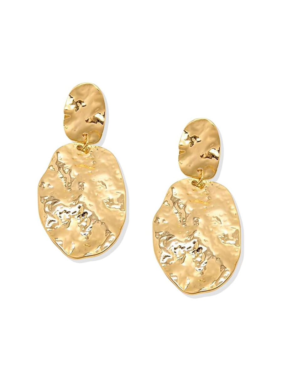 SUANTIANMG, Gold Hammered Statement Earrings