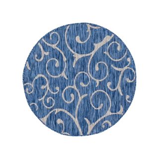 blue outdoor rug with a white pattern