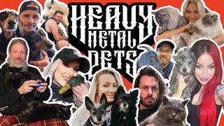 A montage of metal musicians with their pets