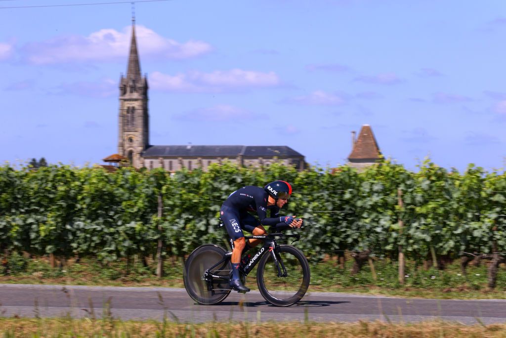 SAINTEMILION FRANCE JULY 17 Richie Porte of Australia and Team INEOS Grenadiers during the 108th Tour de France 2021 Stage 20 a 308km Individual Time Trial Stage from Libourne to SaintEmilion 75m Vineyards Landscape ITT LeTour TDF2021 on July 17 2021 in SaintEmilion France Photo by Tim de WaeleGetty Images
