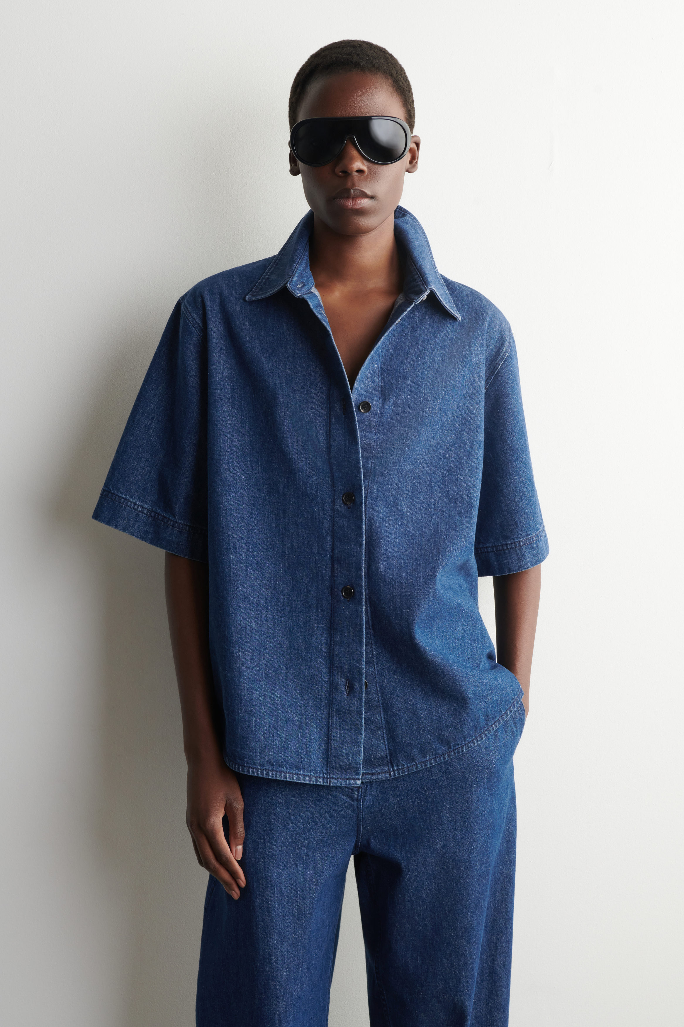 Boxy Short-Sleeved Denim Shirt